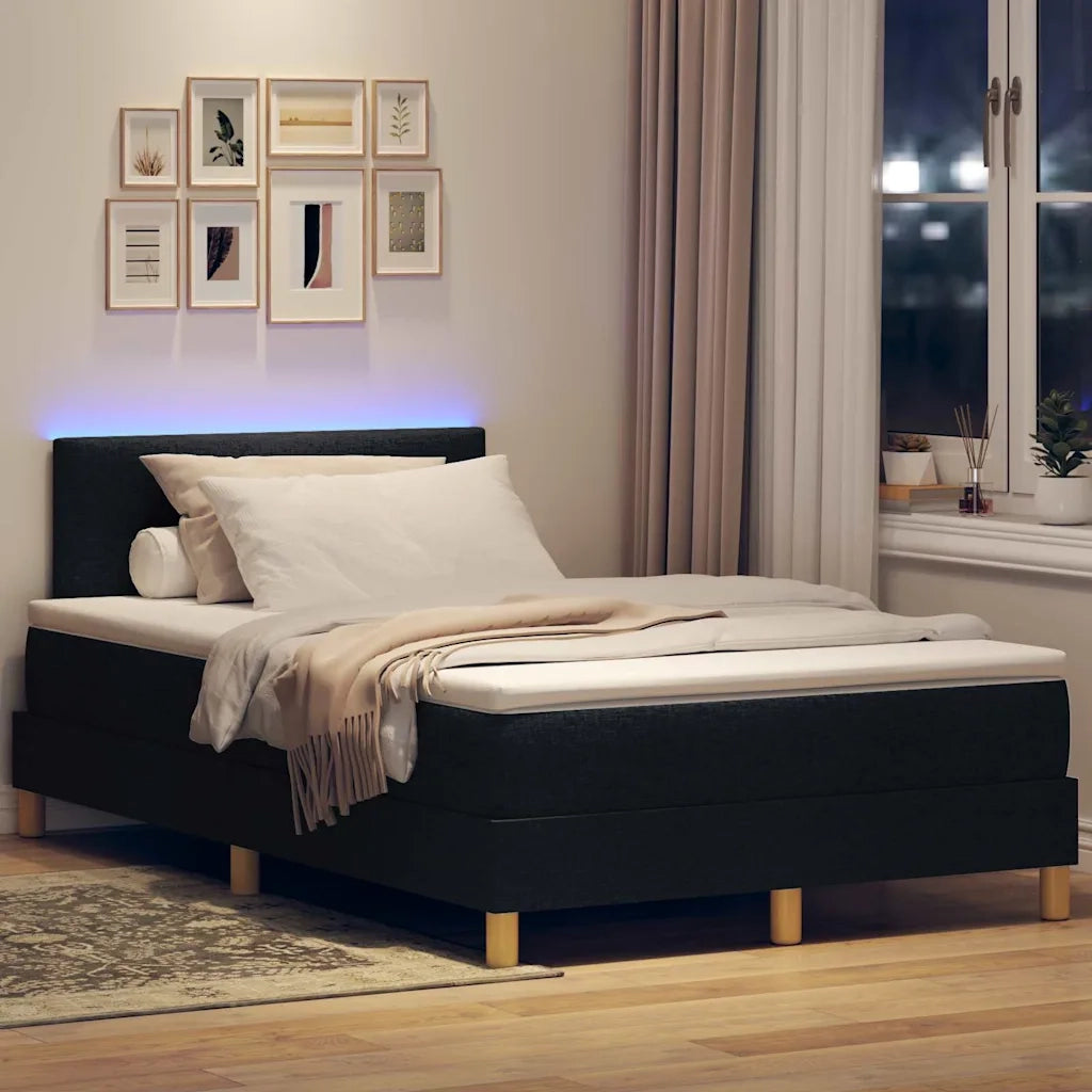 Letto a Sorgente LED con materasso Nero 120 x 200 cm Tessuto