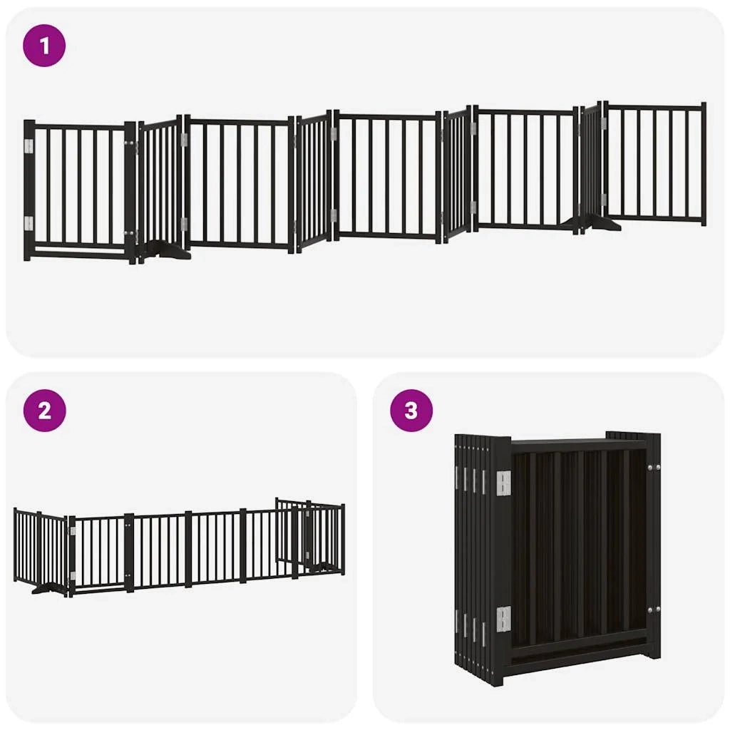 Cancelletto di sicurezza per animali domestici porta pieghevole 9 pannelli legno di pioppo nero 02_0023285
