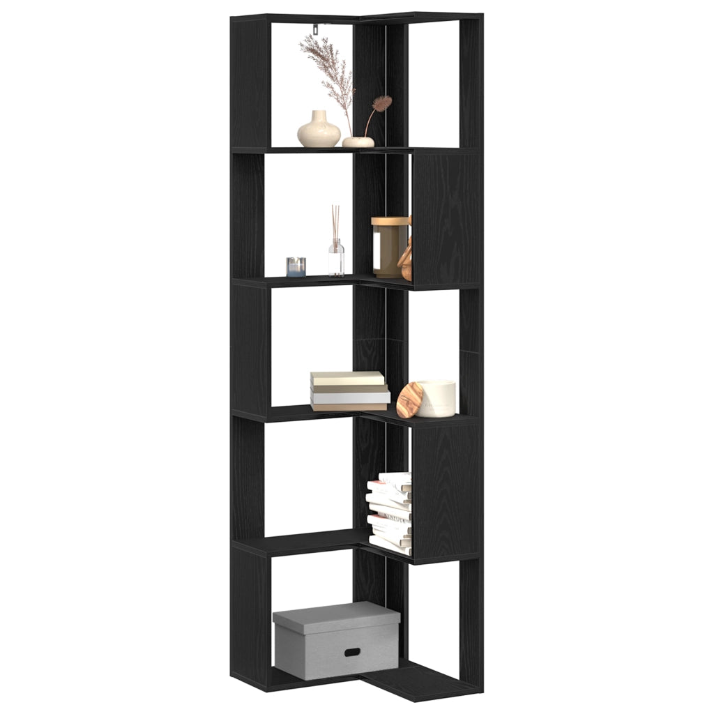 Scaffale angolare  a 5 ripiani in rovere nero 50x50x179 cm in legno ingegnerizzato