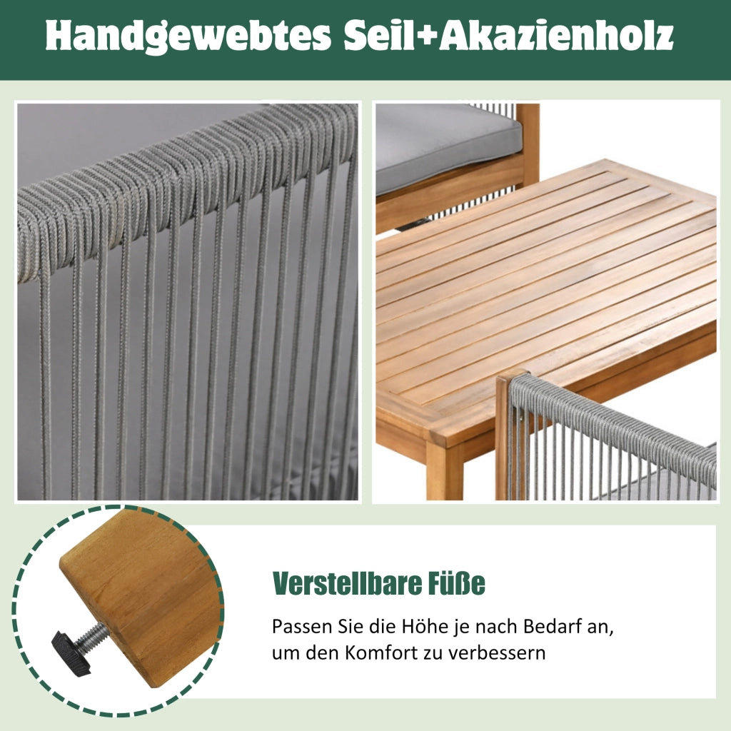 Set Salotto da Giardino con Divano, 2 Poltrone e Tavolino ¨C MINIMAL ¨C Polyrattan Acacia Grigio