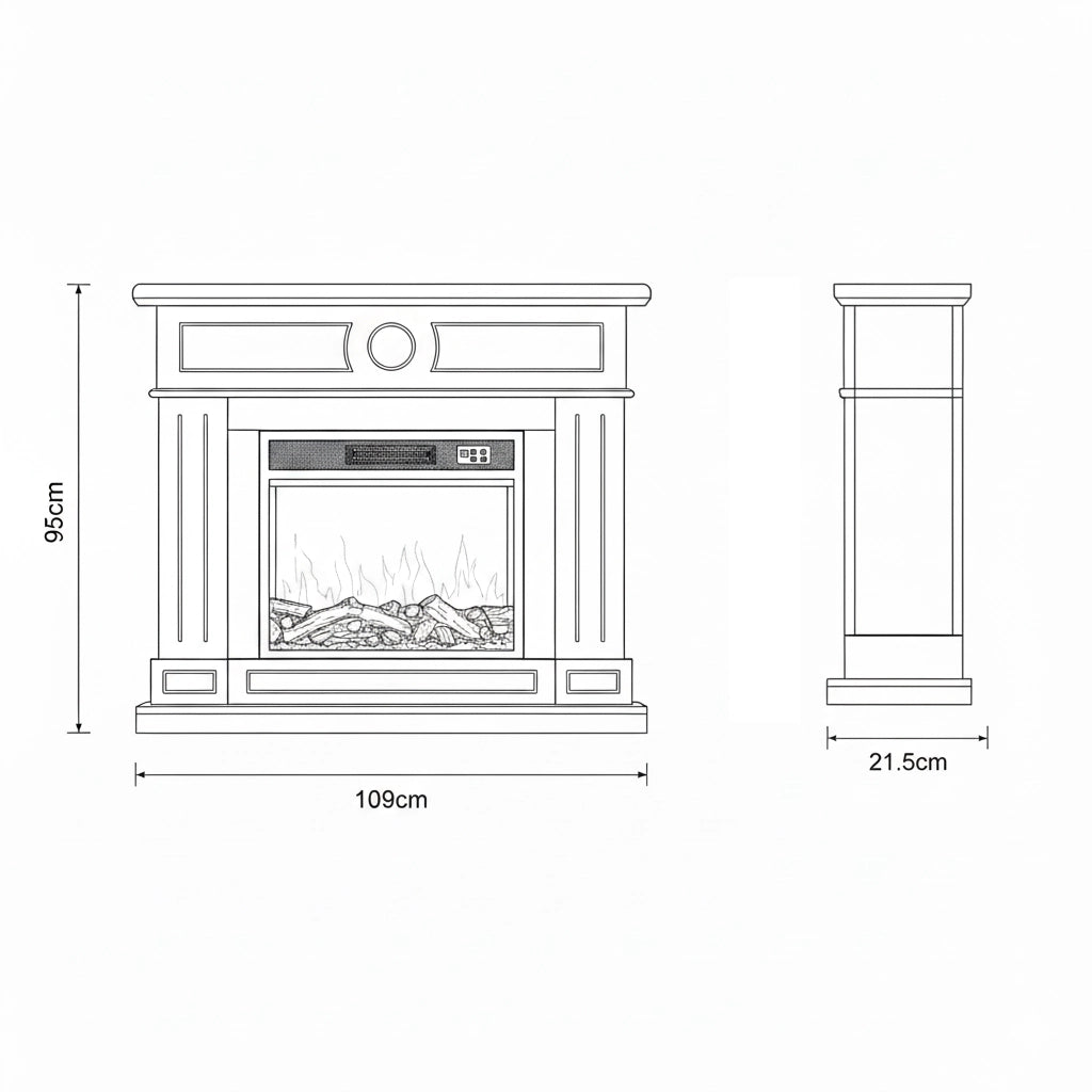 Mpc Camino Lipari Camino Da Pavimento Con Cornice e Bruciatore Elettrico Da 1500w Nero Effetto Fiamma Super Realisitco e Cornce In Legno Mdf Nero Profondo Caminetto Design Completo Di Telecomando