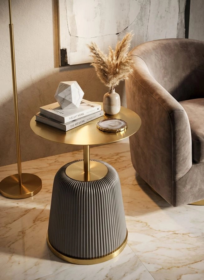 Tavolinetto Egle Grigio Ø40x55 cm in Metallo e PU Grigio e Oro