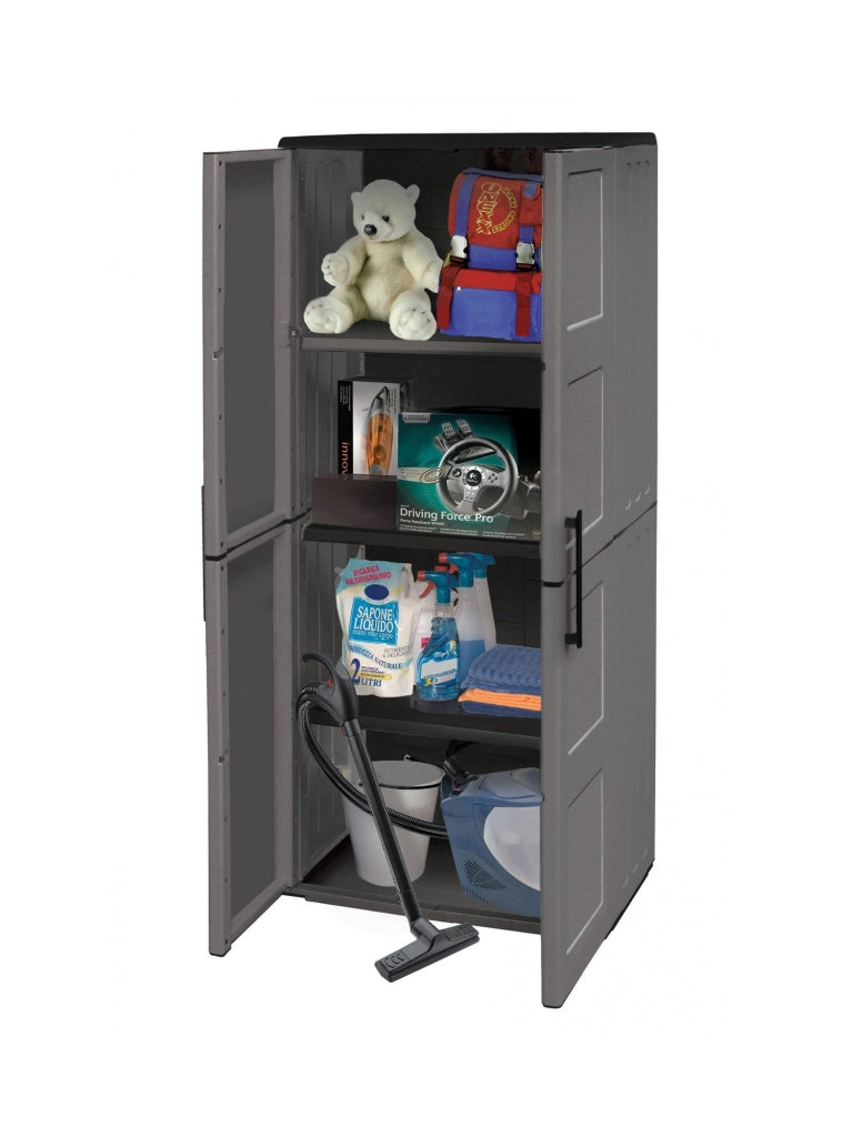 Mobile da Giardino Akina, Armadio da Esterno 3 Ripiani Made in Italy, 37x68x163h cm Grigio