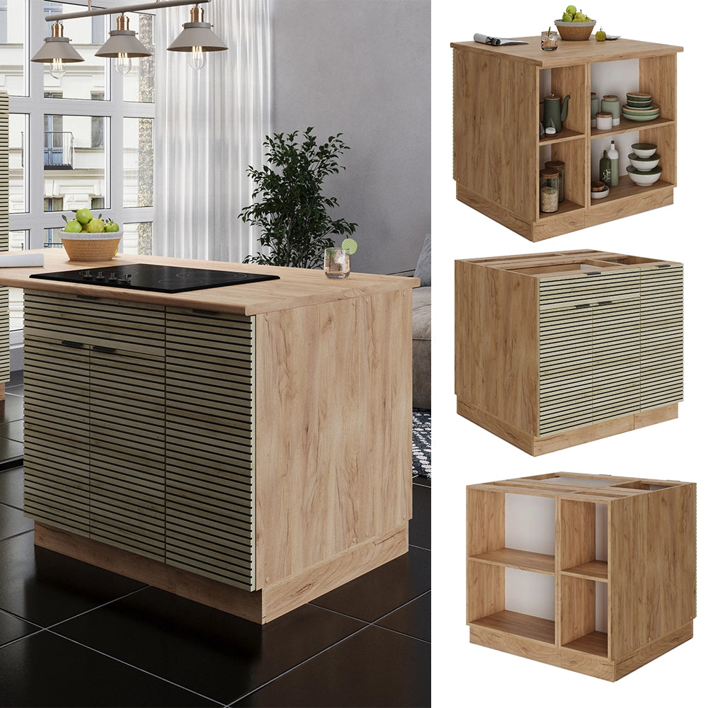 Isola cucina Fame-Line Pannello in quercia/Rovere dorato 90 cm con cassetto, senza piano di lavoro Vicco