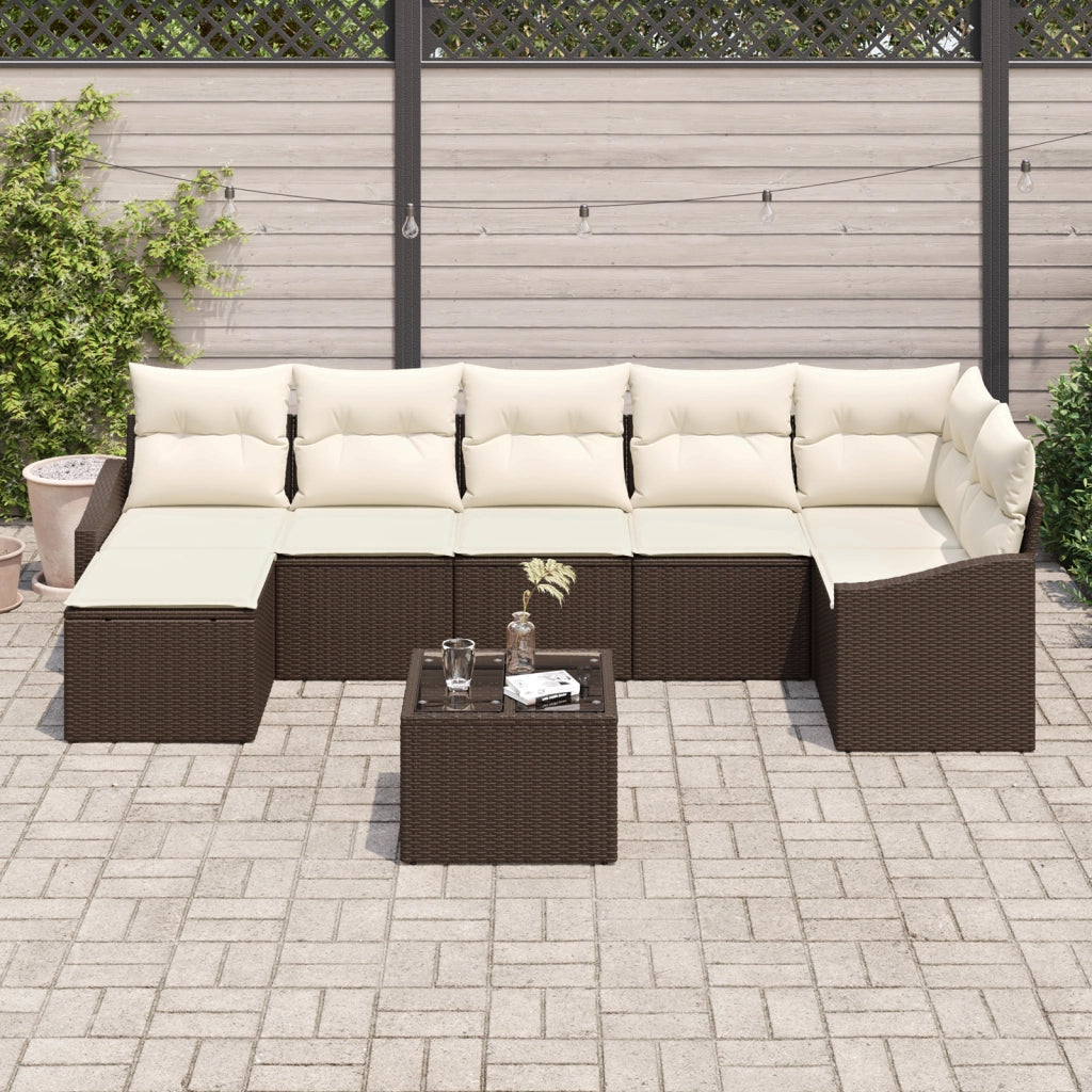 Set da pranzo giardino 7 pezzi con cuscini grigi in polirattan