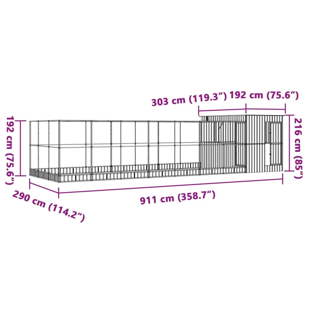 Voliera a gabbia con estensione in argento 911 x 303 x 216 cm acciaio argento 02_0045667