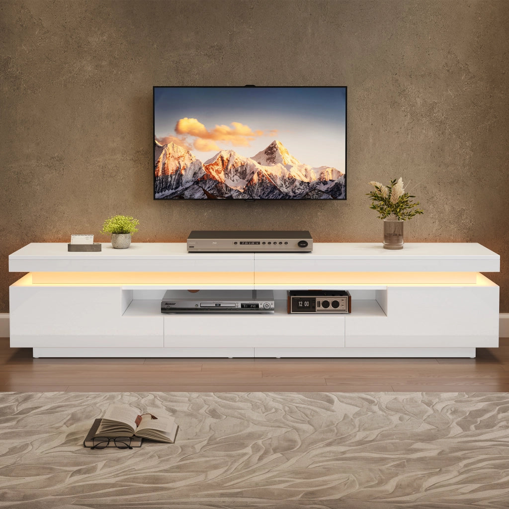 MOBILE TV con LED 175x38x45 cm Bianco lucido con 2 ante e 1 cassetto