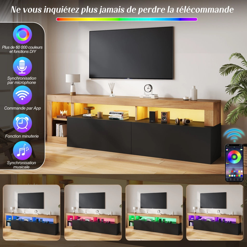 Mobile TV per 80 pollici Nero e Legno con Luci LED 184x42x58 cm