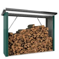 Casetta per Legna in Acciaio Zincato con Base Sollevata e Tetto Inclinato 213x66,5x150 cm Verde
