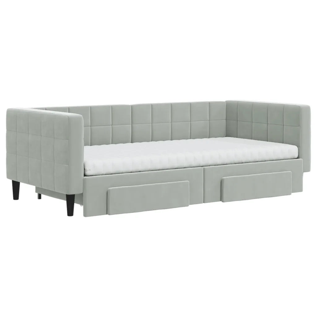 Divano Letto Estraibile Cassetti Grigio Chiaro 90x190cm Velluto 3196776