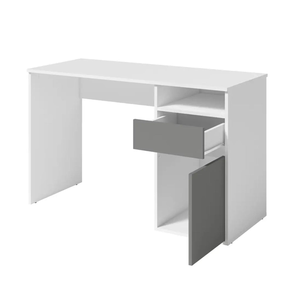 Scrivania BILOU bianca con cassetto e porta grigio antracite – Design minimalista e moderno per bambini