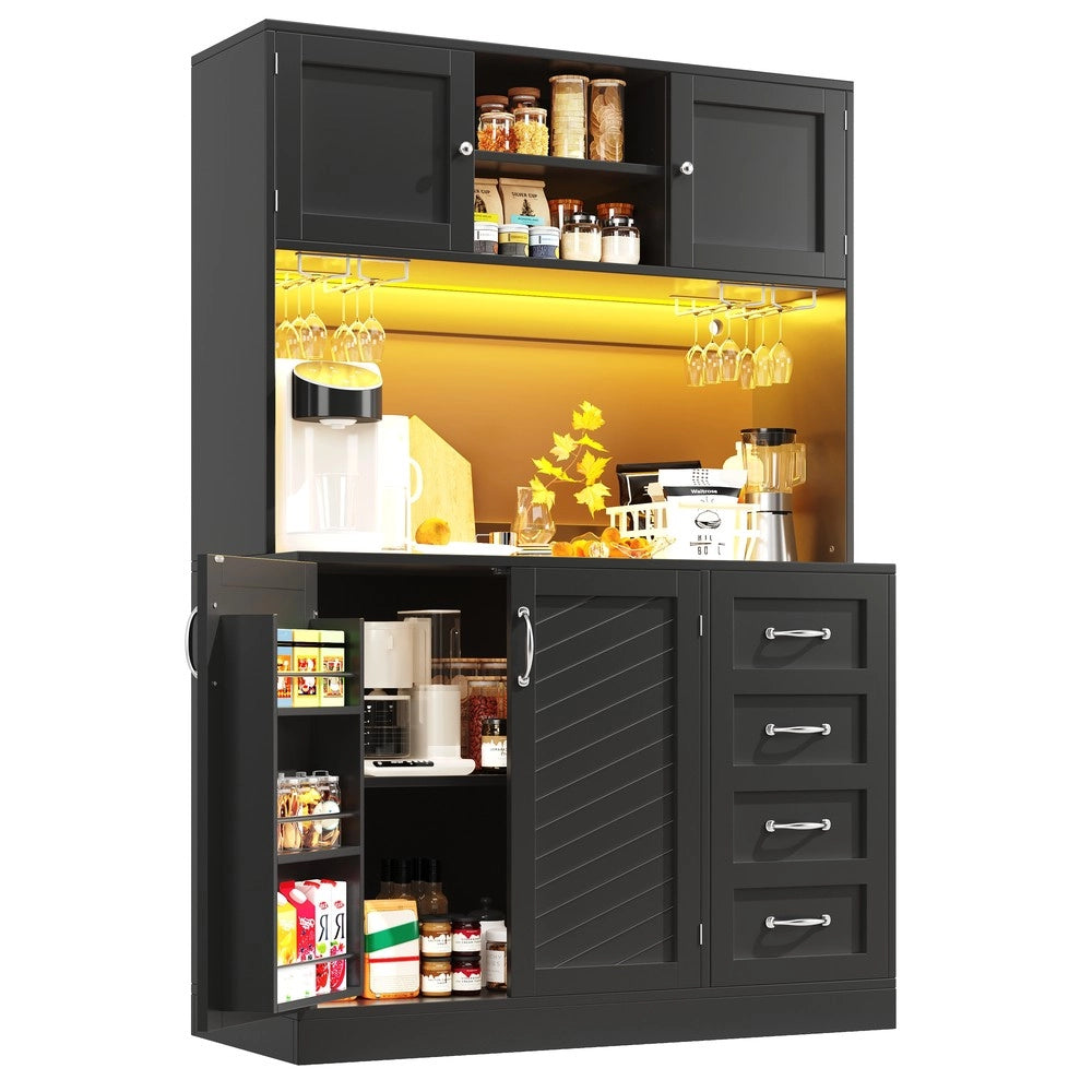 Mobile Buffet con LED, Cassetti e Ripiani ¨C Xylo ¨C Verde/Nero/Bianco, 120x40x188