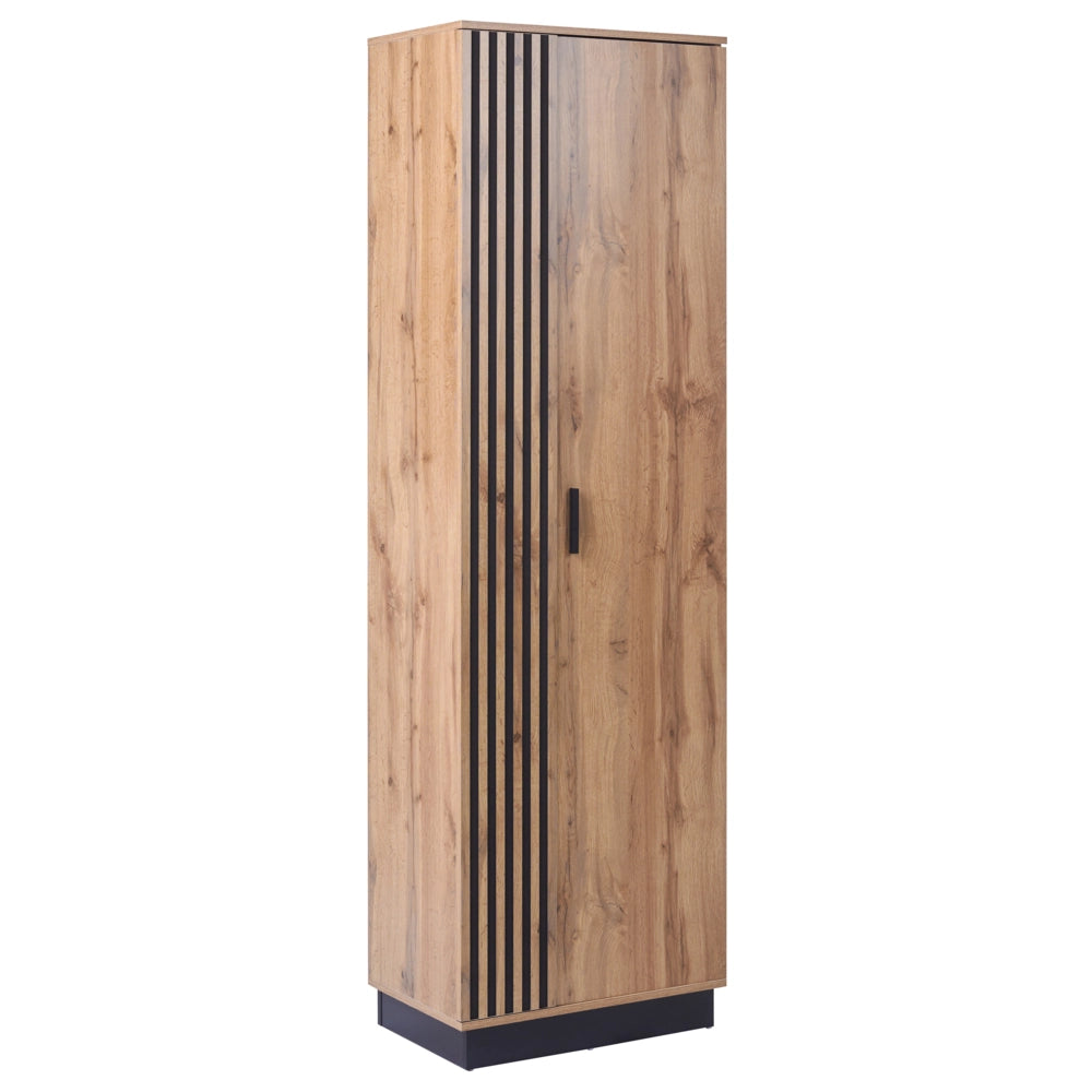 Armadio in MDF marrone con 4 ripiani e 2 ante, finitura melaminica, alto e stretto, per camera da letto o ingresso, in stile moderno