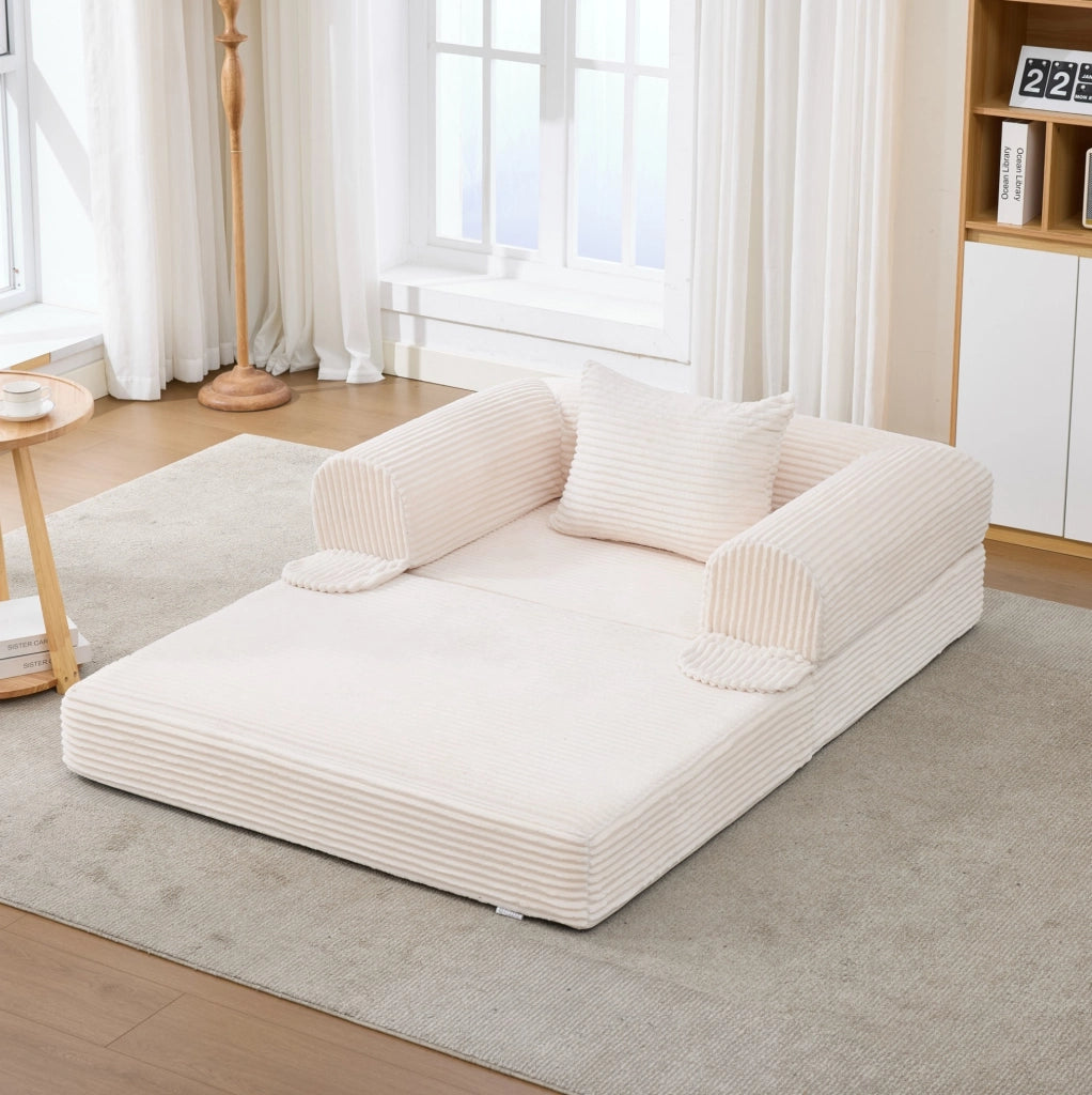 Poltrona letto singola trasformabile in velluto a coste beige