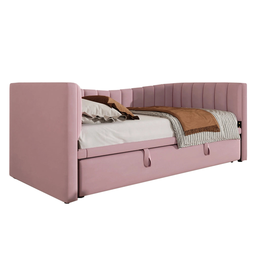 Letto pieghevole con estrazione velluto rosa 90x200 cm