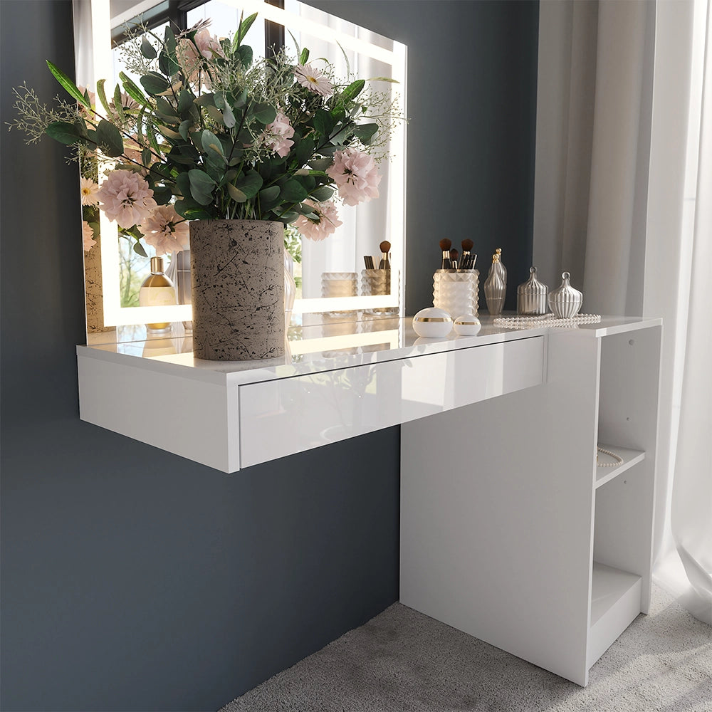 Vicco Tavolo da toeletta Bianco/bianco lucido 120 cm 3 parti