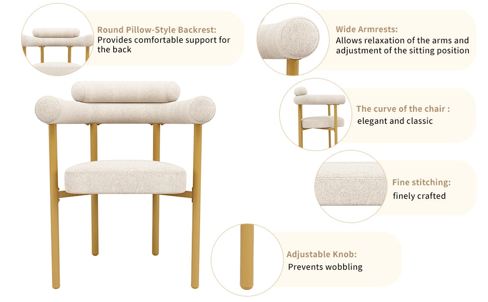 Chaise da pranzo con design ergonomico e seduta ampia imbottita per sala da pranzo soggiorno studio in metallo beige oro