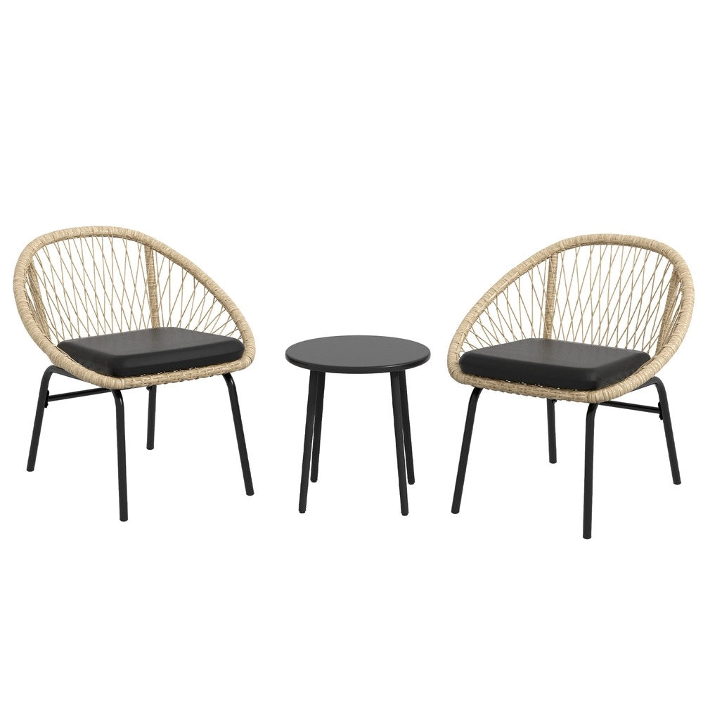 Set Mobili da Giardino in Rattan 3 Pezzi con Tavolino e 2 Sedie ¨C Xylo ¨C Giallo, Cuscini, Balcone