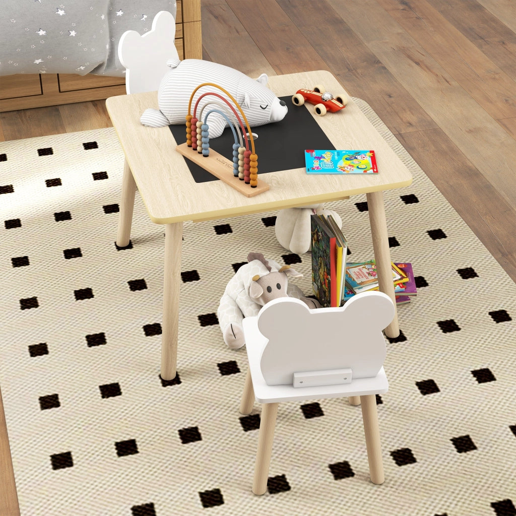 Set Tavolino Multifunzione e 2 Sedie per Bambini Orsetto Colore Legno