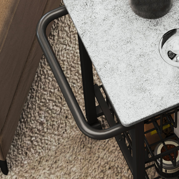 Carrello da Cucina 49,5x31x69 cm a 3 Cestelli con Maniglia in Acciaio e Legno Nero e Grigio Chiaro