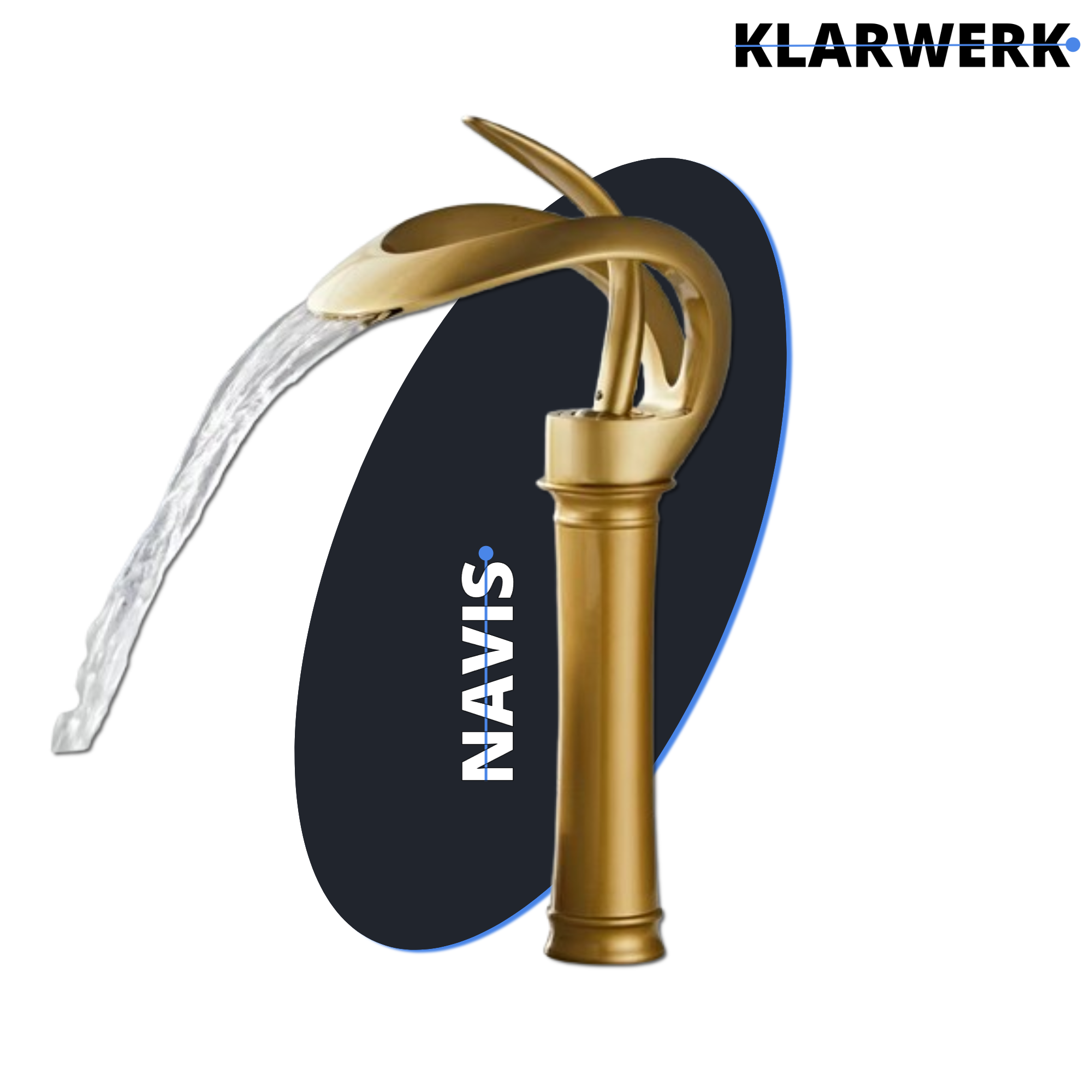 NAVIS | Rubinetto a cascata design bagno alto oro opaco | Elegante rubinetto in acciaio inossidabile premium per lavelli alti | Miscelatore 2 attacchi