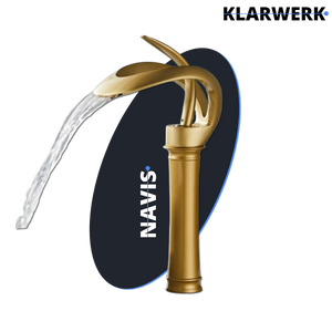 NAVIS | Rubinetto a cascata design bagno alto oro opaco | Elegante rubinetto in acciaio inossidabile premium per lavelli alti | Miscelatore 2 attacchi