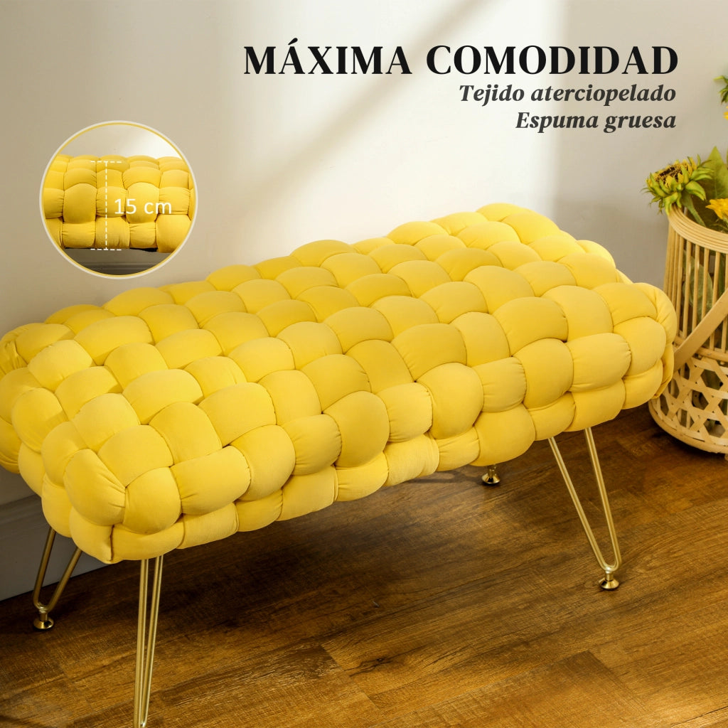 Pouf Piede Letto Imbottito Velluto Giallo ¨C zephmum ¨C Con Seduta