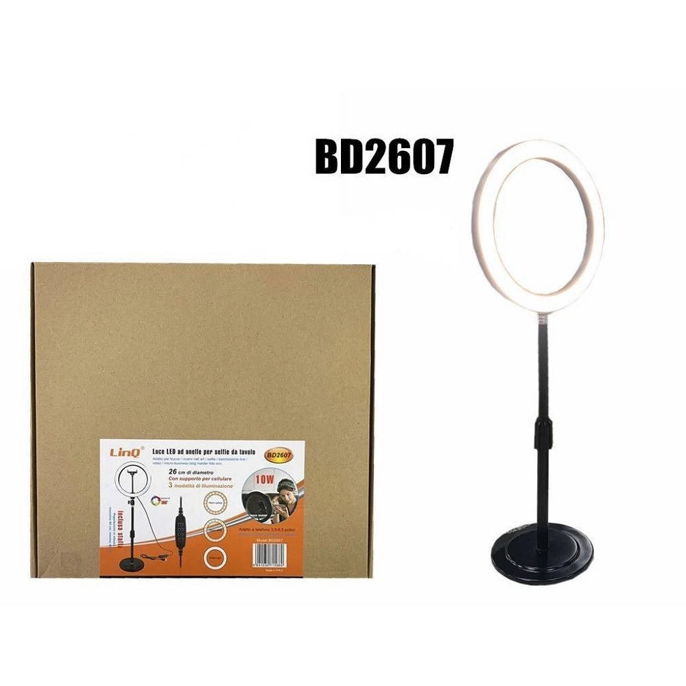 Trade Shop - Luce Led Ad Anello Luminoso Per Selfie Staffa Da Tavolo 10w Diametro 26cm Bd2607 -
