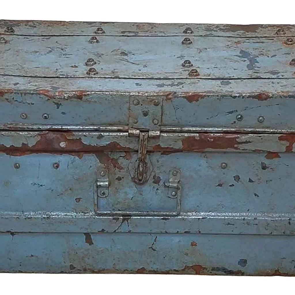 Valigia metallo artigianale blu 67x37x25h cm