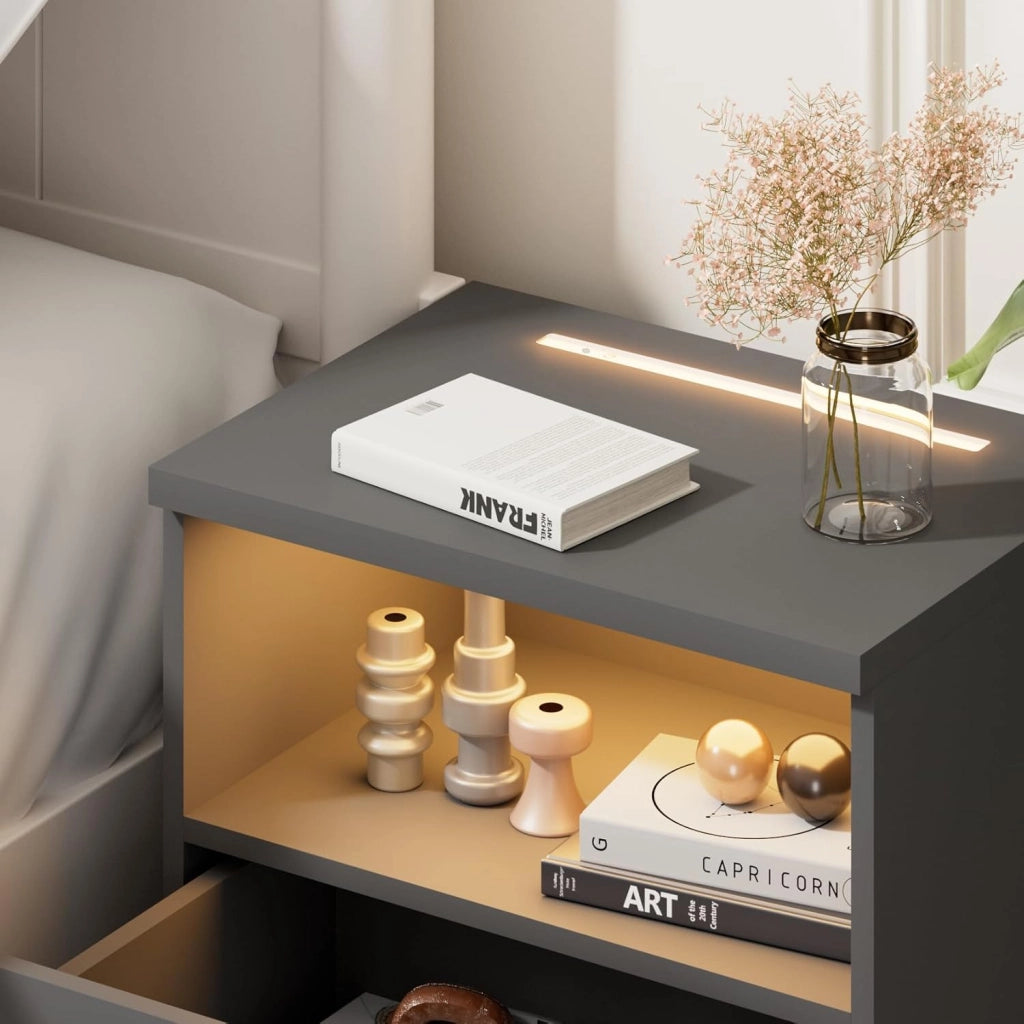 ® Comodino Set da 2 Illuminazione LED Touch 40x28x55cm in Legno 2 Cassetti Camera da Letto Tavolino Comodini