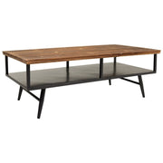 Tavolino in metallo nero e legno 125x65,5x44h