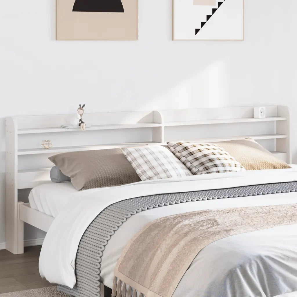 Testiera con Ripiani-Testata contenitore Bianca 180 cm in Legno Massello di Pino 546472