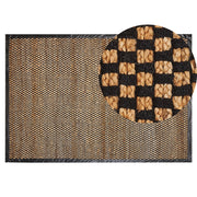 Tappeto in iuta e pelle rettangolare con motivo a scacchi intrecciato a mano nero e beige 140 x 200 cm stile rustico