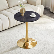Tavolo da pranzo rotondo con base stabile in MDF e metallo effetto marmo nero e oro per cucina e soggiorno diametro 60 cm