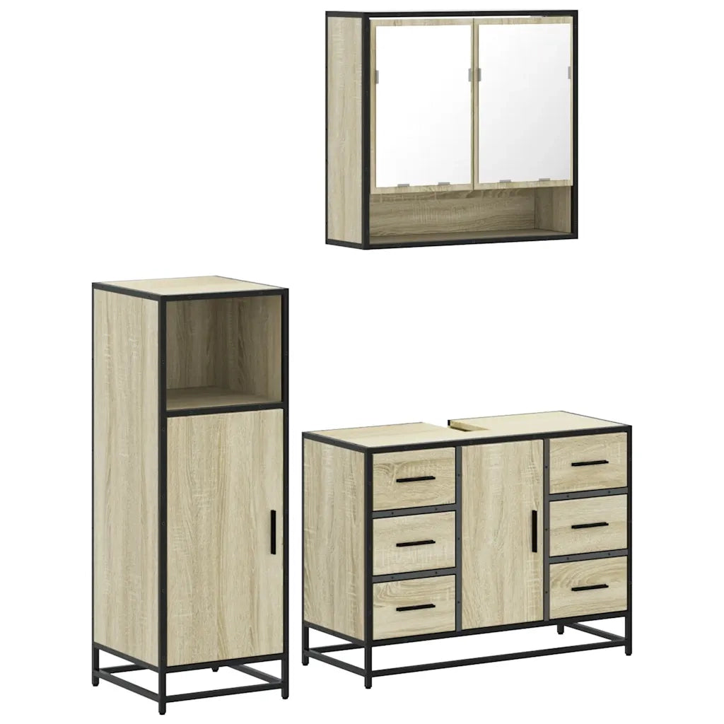 Set Mobili da Bagno 3 pz Rovere Sonoma in Legno Multistrato 3300991