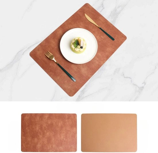 Set da tavola da pranzo in pelle, 6 pezzi, in due tonalità, panno di protezione contro il calore, con superficie antiscivolo e facile da pulire, 43×30cm - marrone scuro & marrone chiaro