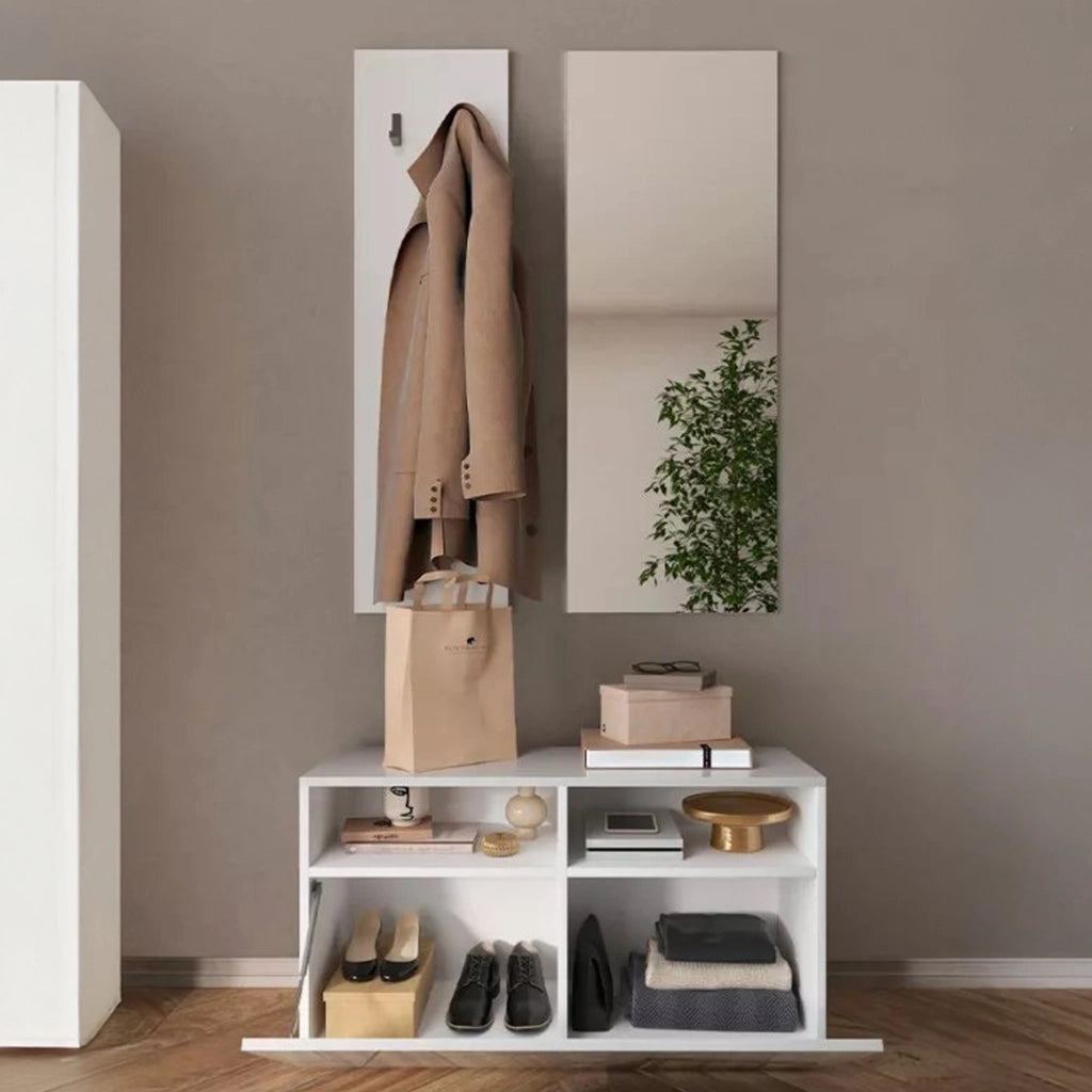 Rizzuto, Mobile da Ingresso Specchio Incluso, 91x36x165h cm Bianco Lucido