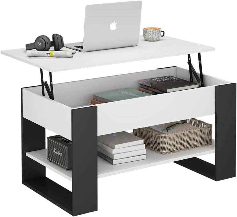 Tavolino Lifto, Bianco/antracite, 92 x 51 cm con funzione di sollevamento