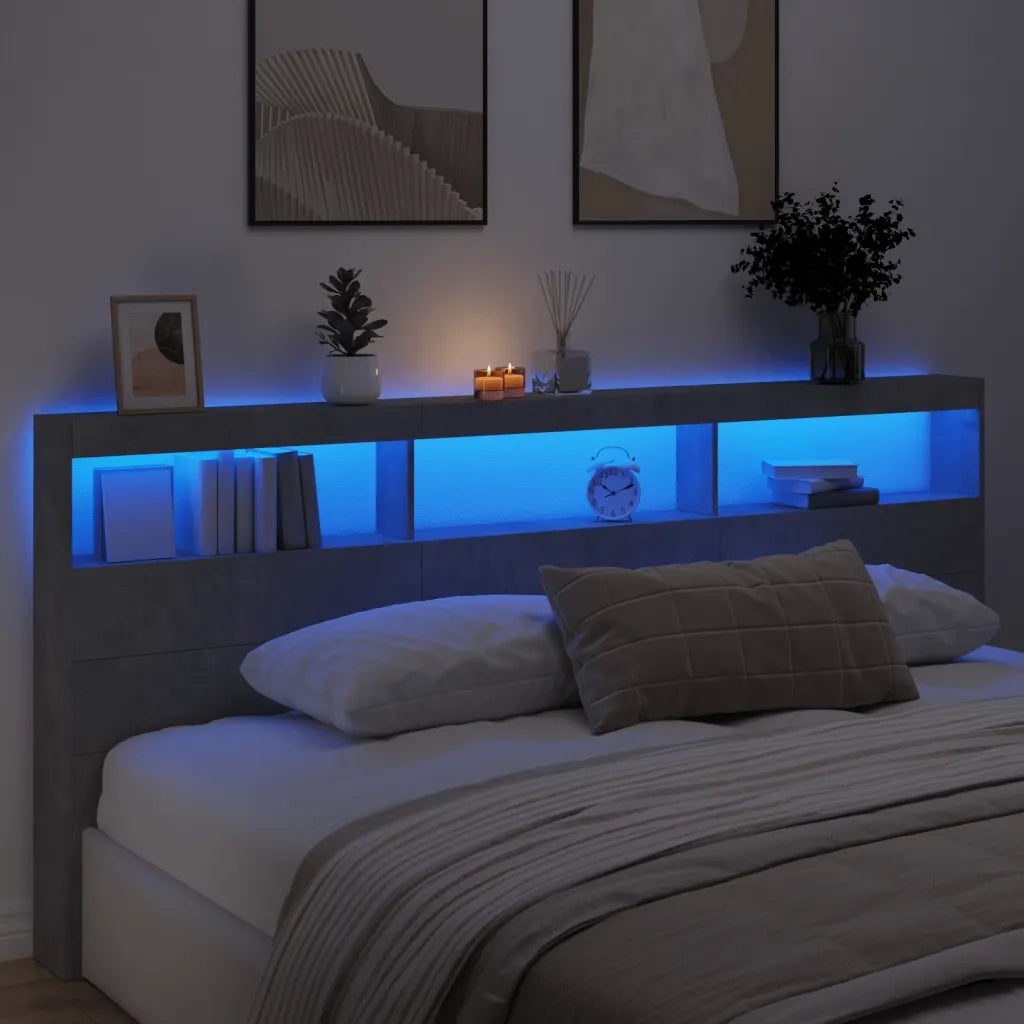 Testiera con Contenitore a LED Grigio Cemento 220x17x102 cm