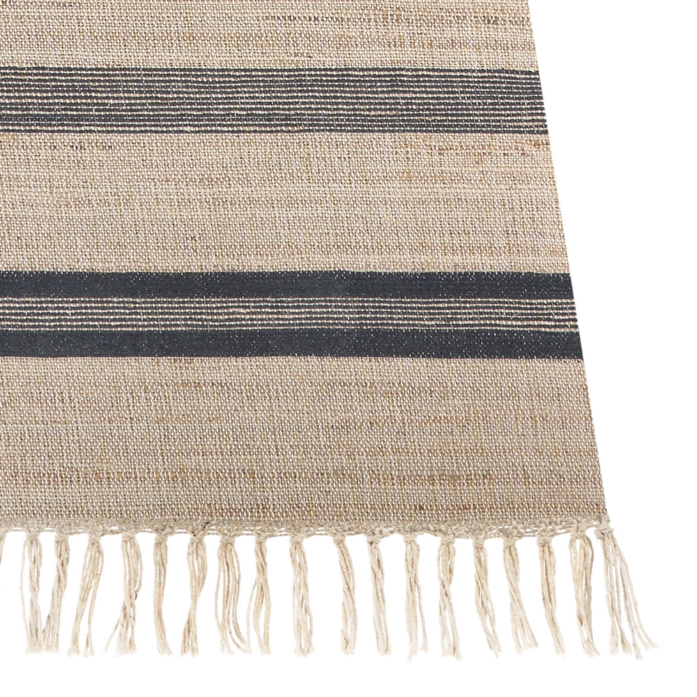 Tappeto in iuta beige e grigio con motivo a righe e nappe 160 x 230 cm soggiorno camera da letto stile boho
