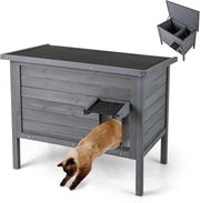 Cuccia Gatto Esterno Inverno 88 x 55 x 71 cm, Casetta Gatti Calda in Legno con Isolamento in Schiuma, Tetto Apribile in Asphalt e Porta, Rifugio termica per Gatti Multipli (Grigio)