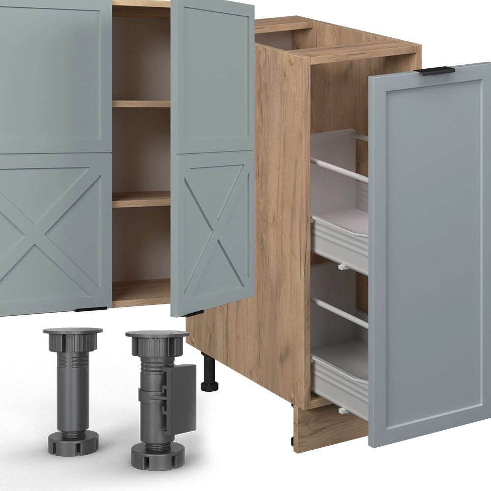 Cucina componibile Fame-Line Blu-grigio chiaro/Rovere dorato 280 cm, PL Antracite Vicco
