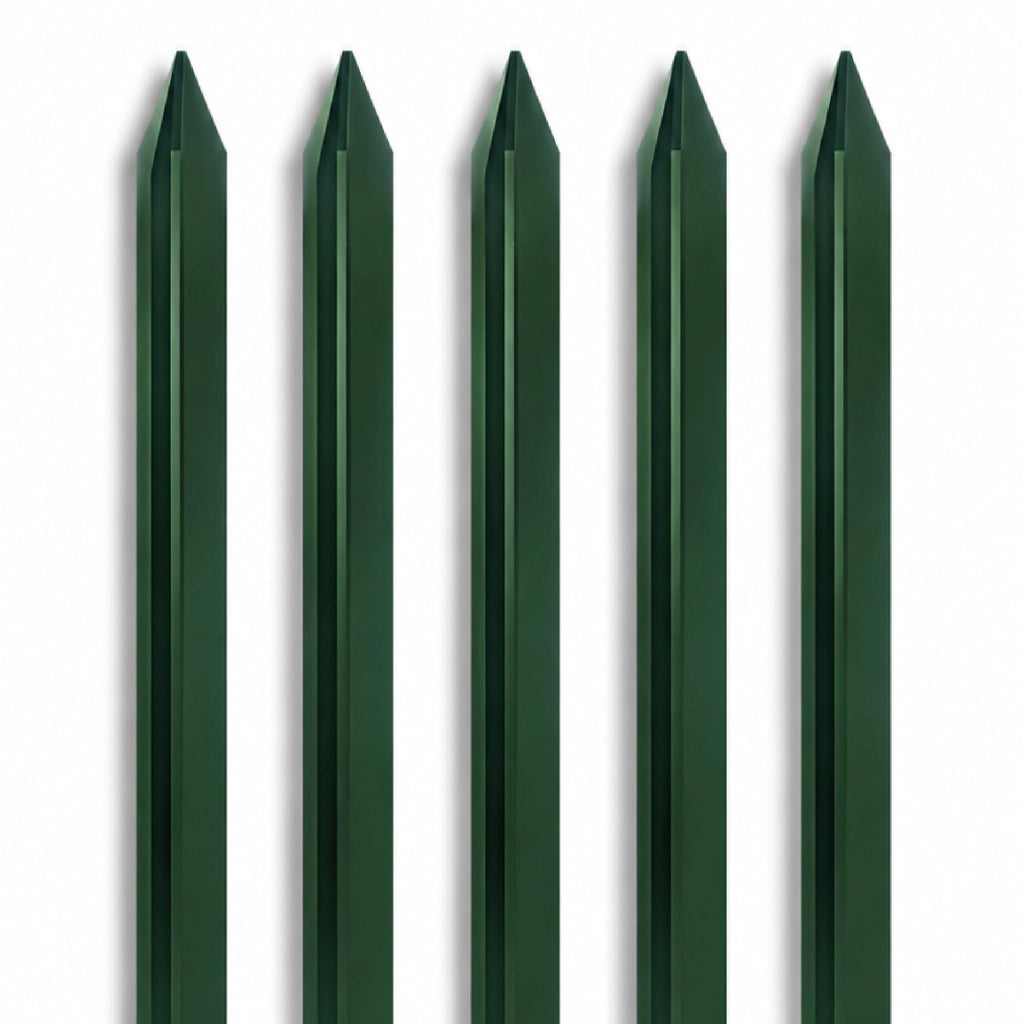 Pali per Recinzione in Acciaio Verde con Rivestimento PVC – Paletti a T con Punta Appuntita e Fori per Fissaggio Rete Metallica da Giardino, Orto e Recinti Esterni Resistenti alla Ruggine 5 Pezzi-200cm