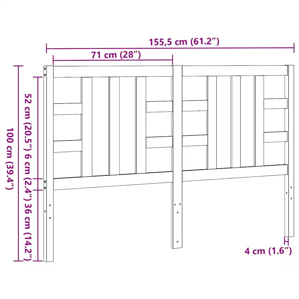 Testiera per Letto Ambra 146x4x100 cm in Legno Massello di Pino 817843