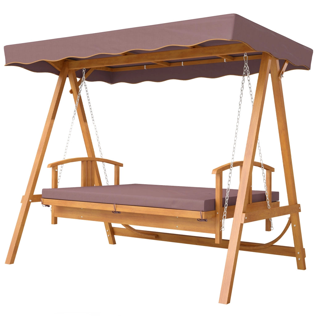 Dondolo da giardino 3 posti con tettoia ¨C Xylo ¨C legno massello marrone con funzione sdraio