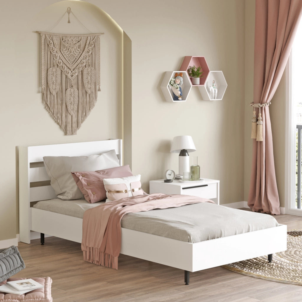 Struttura Letto Singolo Vesanto 100 x 200 cm con Testiera Alta - Bianco [en.casa]
