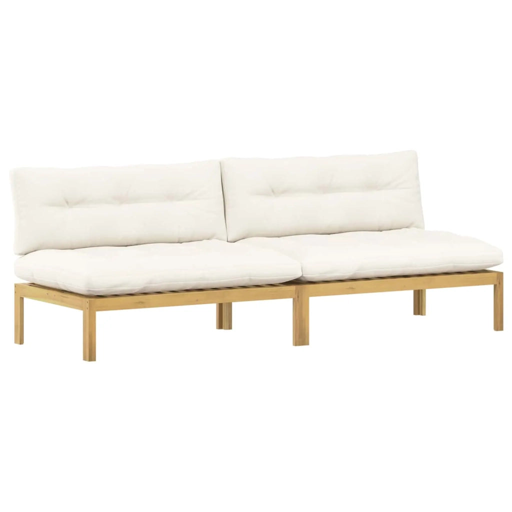 Salotto da Giardino-Divano componibile Centrale Acacia Chiaro e Bianco Crema 766035