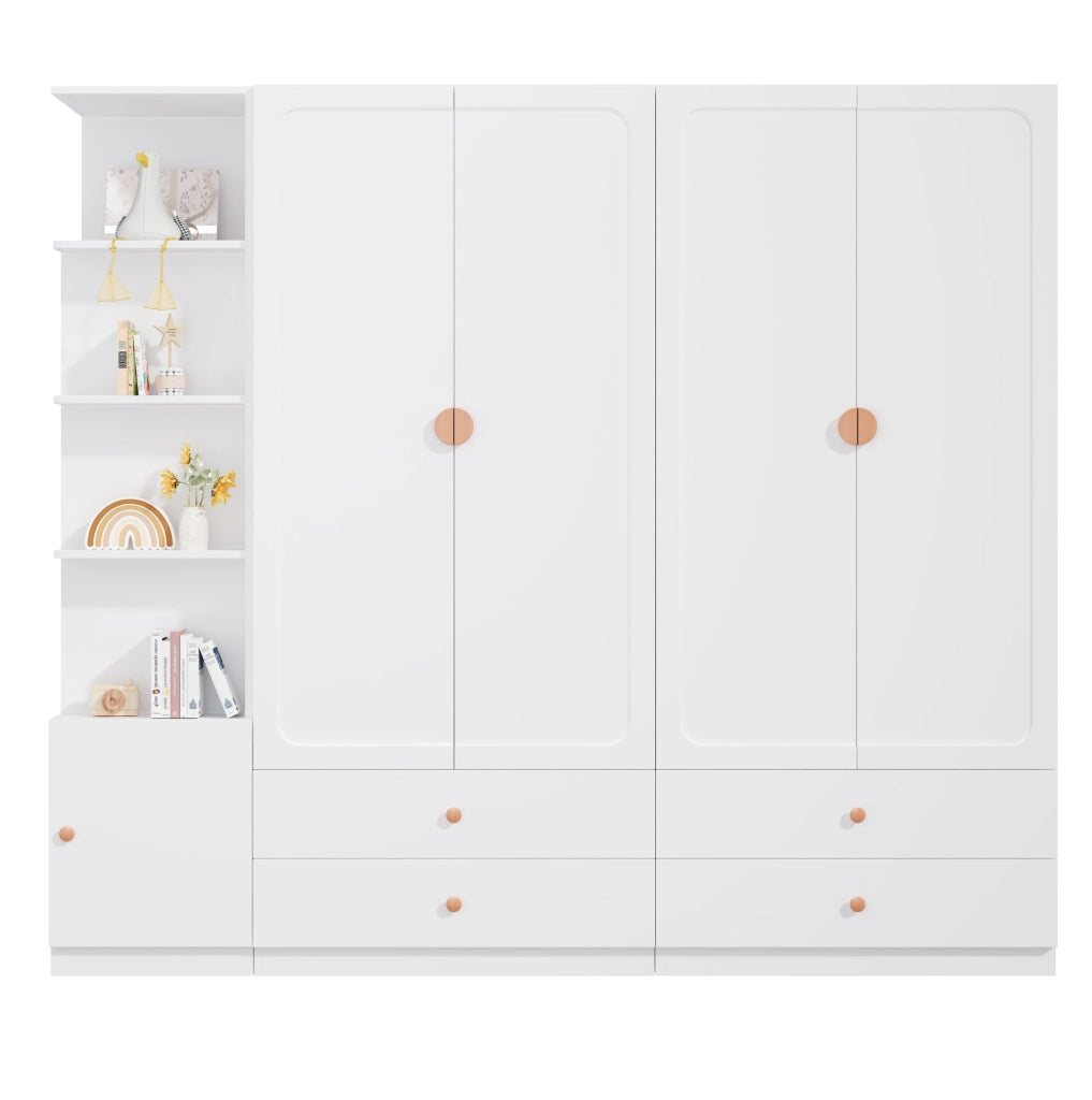 Armadio bianco 225 × 45 × 200 cm con 3 barre appendiabiti e 4 cassetti
