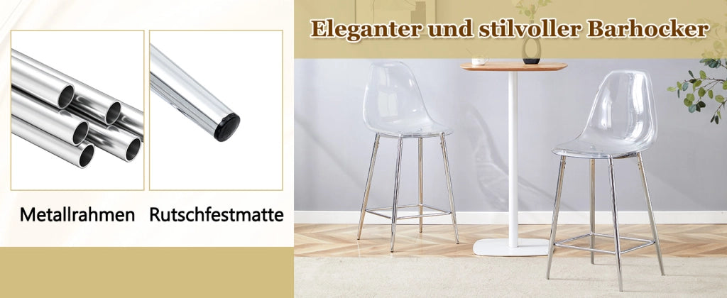 Sgabello da bar trasparente con struttura in metallo e poggiapiedi in plastica argento 68,5 × 48,0 × 47,0 cm