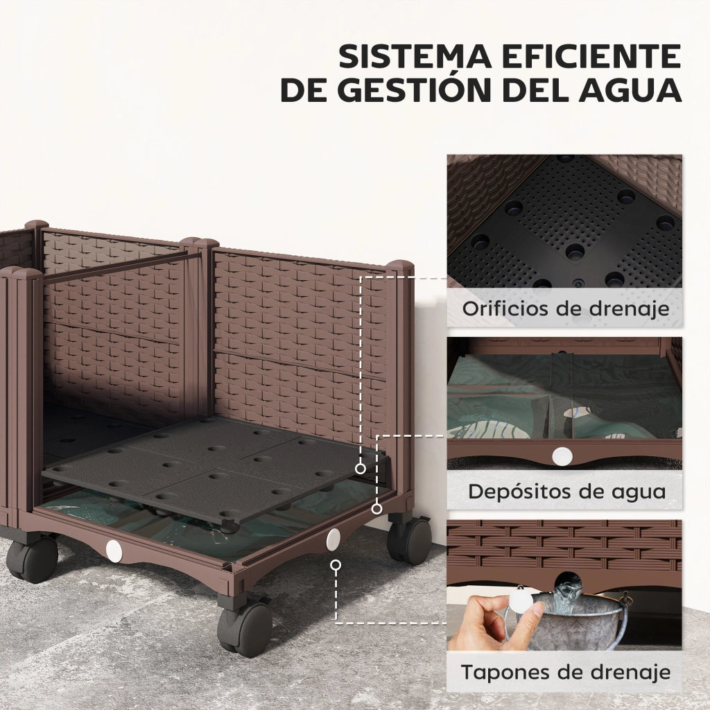 Fioriera da Giardino con Ruote e Drenaggio ¨C zephmum ¨C 80x40x43 cm Marrone